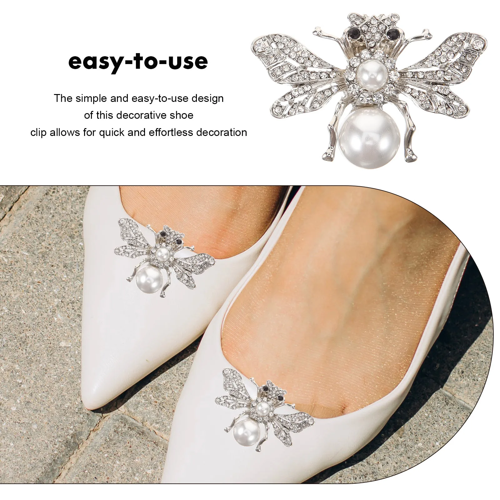 

1 Pair Detachable Shoe Clips Bee Shape Rhinestone Crystal Metal Buckle Bridal Wedding Prom Decorative Jewelry Accessories