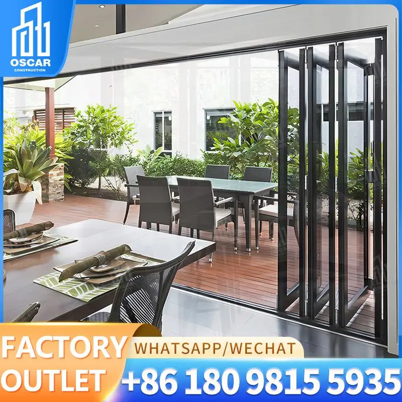 

Narrow Frame Thermal Break Exterior Aluminum Double Glazed Bifold Sliding Accordion Glass Door for Home Office Balcony