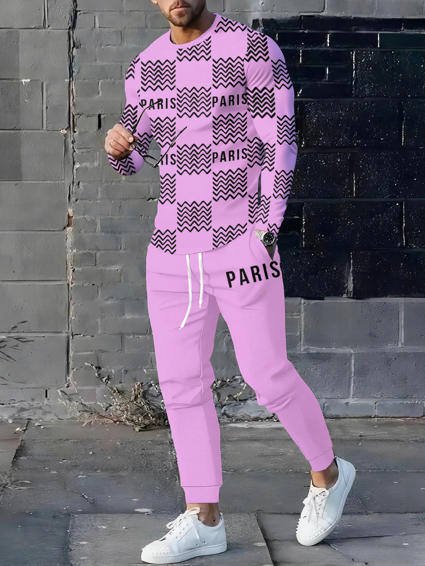 

2025 Autumn Y2K Men's Sports Set Fashion 3D Printed Quick Drying Long Sleeve T-shirt Outdoor Fitness Essential Two Piece Set