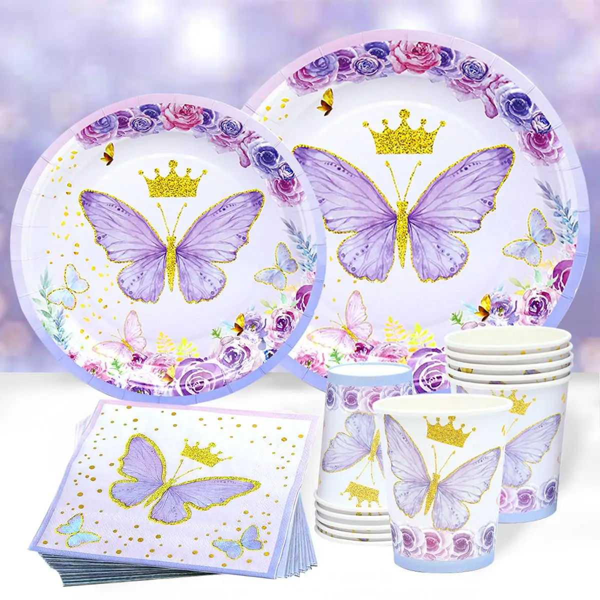 

Purple Butterfly Disposable Tableware Napkin Butterfly Birthday Party Decor Girl Baby Shower Baptism Gender Reveal Supplies