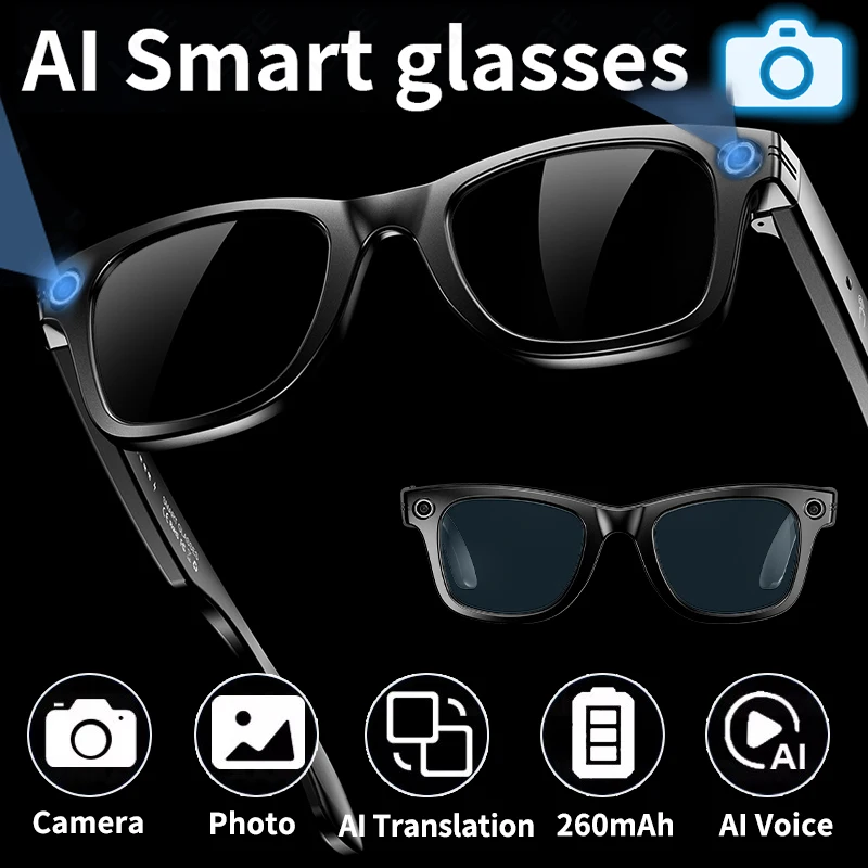 LIGE AI Camera Glasses Wireless Smart Sunglasses with Camera Bluetooth Call Music Glasses Video Sound Recording Antiblue Glasees