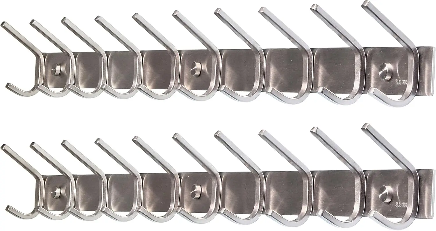 

Stainless Steel Coat Rack with 10 Hooks, Satin Finish for Home Storage in Bedroom, Bathroom, Hallways - 2 Packs