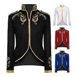 Court Prince Jacket Vintage Long Sleeve Exquisite Embroidery Halloween Men Jacket Retro Irregular Bottom Contrast Color Jacket