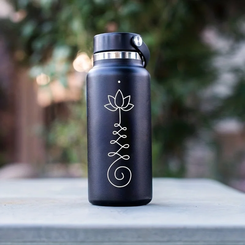 زجاجة مياه Unalome Lotus Swirl، تزيين نافذة السيارة، ملصق كمبيوتر محمول لليوجا Zen Boho قابل للإزالة