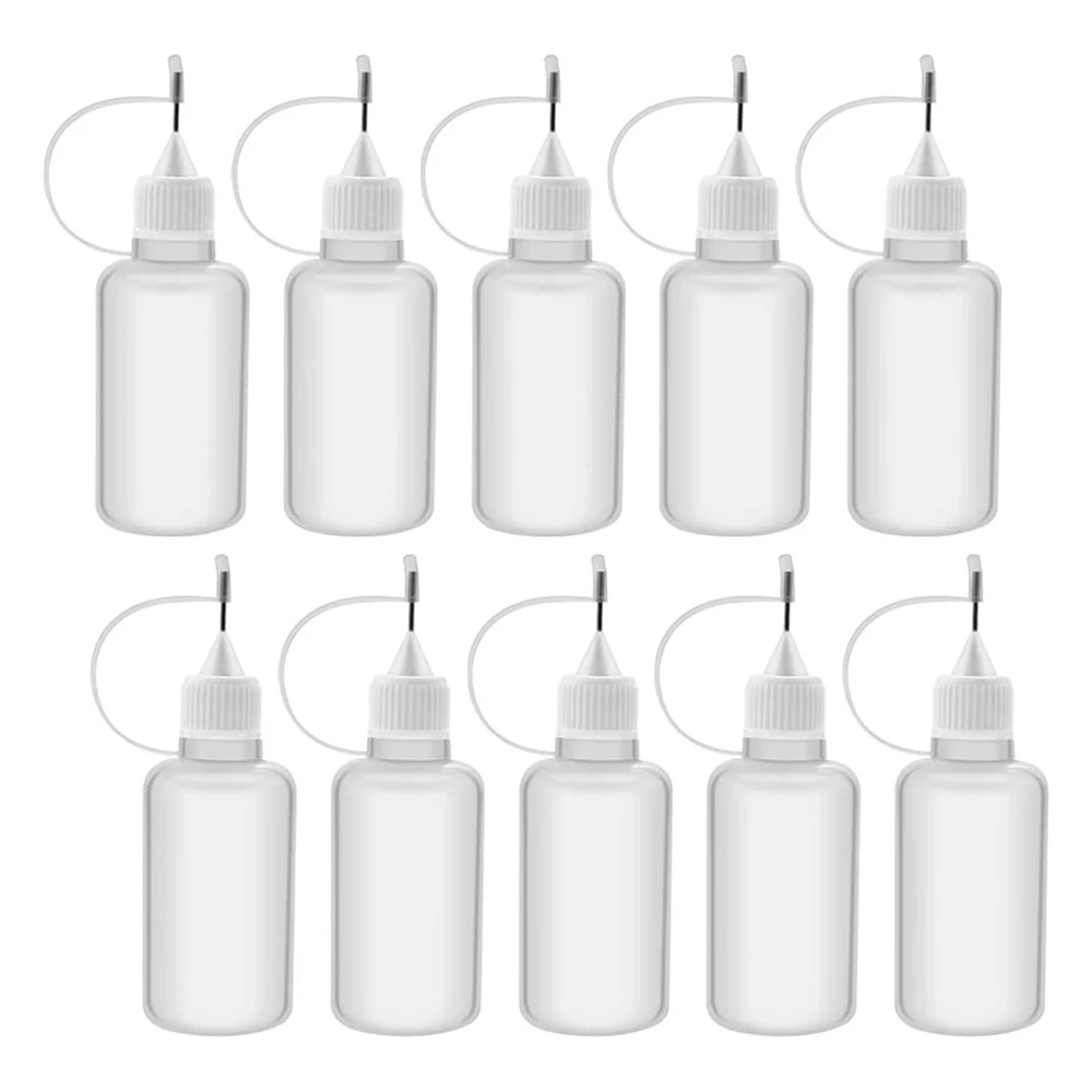 10 Uds. Botella aplicadora de punta exprimible de plástico de 30Ml, botellas cuentagotas rellenables con tapas de punta de aguja para pegamento DIY