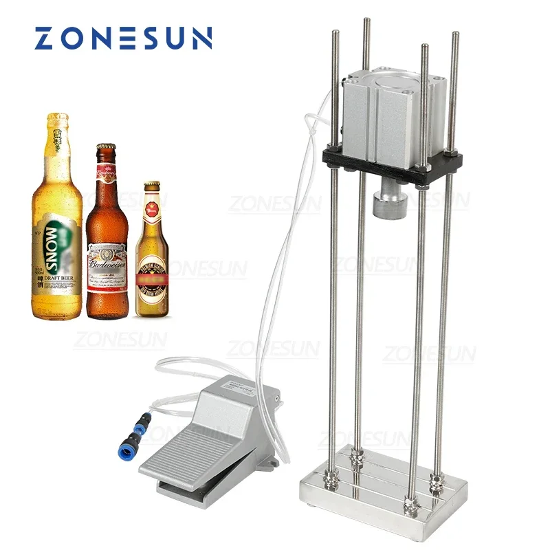 ZONESUN Pneumatic Semi-Automatic Beer Juice Soy Milk Drink Glass Bottle Cap Screwing Capping Machine