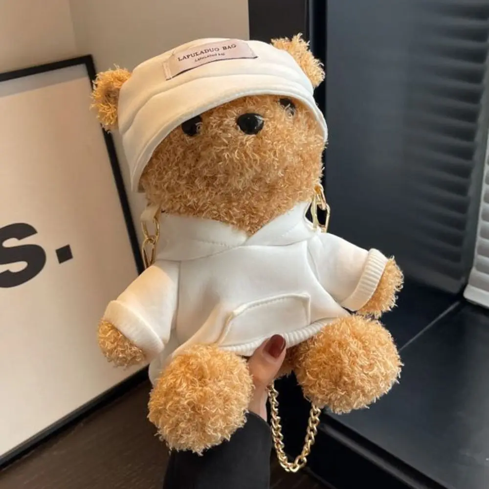 Mini Bear Shoulder Bag Kawaii Novelty Bear Crossbody Bag Synthetic Leather Cute Bear Fluffy Handbag Women