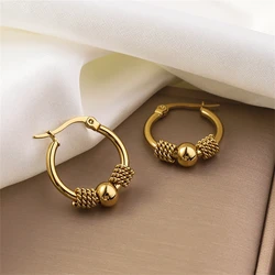316L Stainless Steel Simplicity Vintage Circle Circular Woven Winding Beadeds Earrings For Women Fashion High Jewelry Party Gift