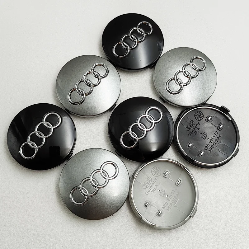 4pcs 60mm Black Grey Car Styling Badge Wheel Center Hub Cap Rim Caps For Audi Emblem 4B0601170 A1 A3 A4 A5 A6 Auto Accessories