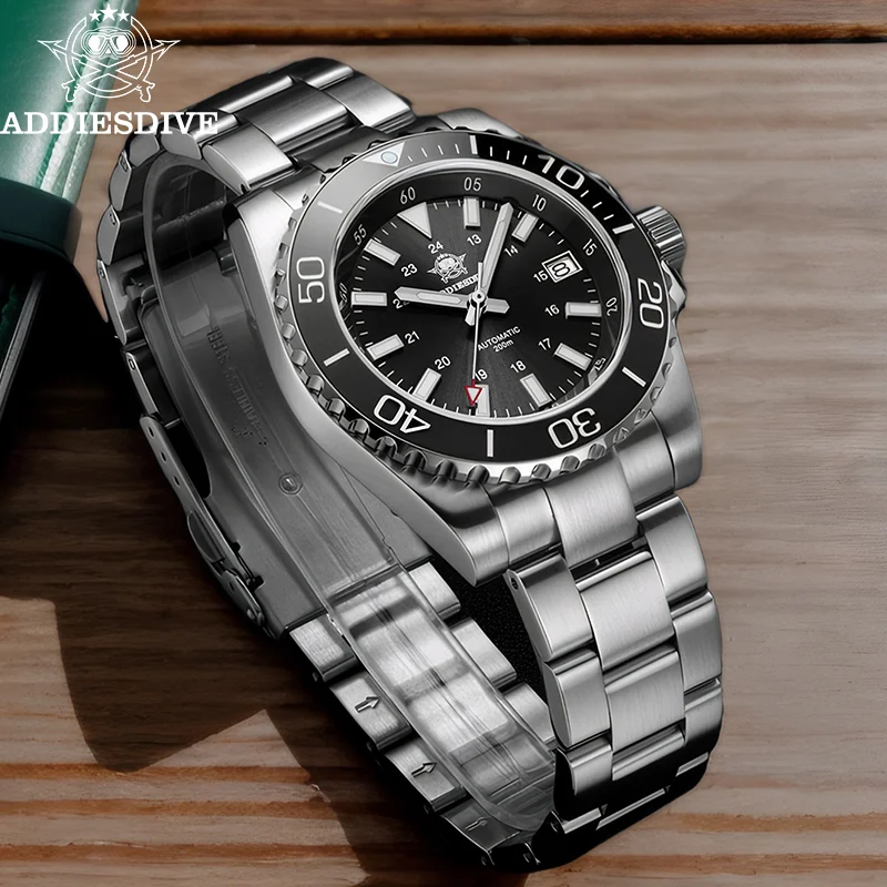 Addiesdive ساعات آلية الياقوت السيراميك الحافة عالية الجودة 200 متر مقاوم للماء غواص ساعة مضيئة ساعة أوتوماتيكية للرجال