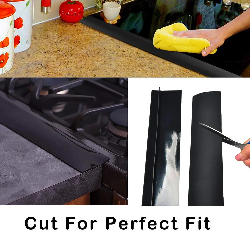 2 قطعة موقد المطبخ مكافحة الفجوة غطاء سيليكون الشريط عدم الانزلاق الفجوة حشو سهلة نظيفة ختم الشريط الأسود 21 بوصة شريط عزل #5