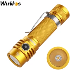 Wurkkos -TLF Golden WK03 18650 Flashlight Nichia 519A 5000K 1200LM USB C Rechargeable IP68 Waterproof Torch for Hiking Camping