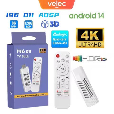 Velec 4K Streaming Stick Android 14 Smart TV Box Dual-Band WiFi, Portable Media Player for Netflix YouTube Premier HD Smart TV