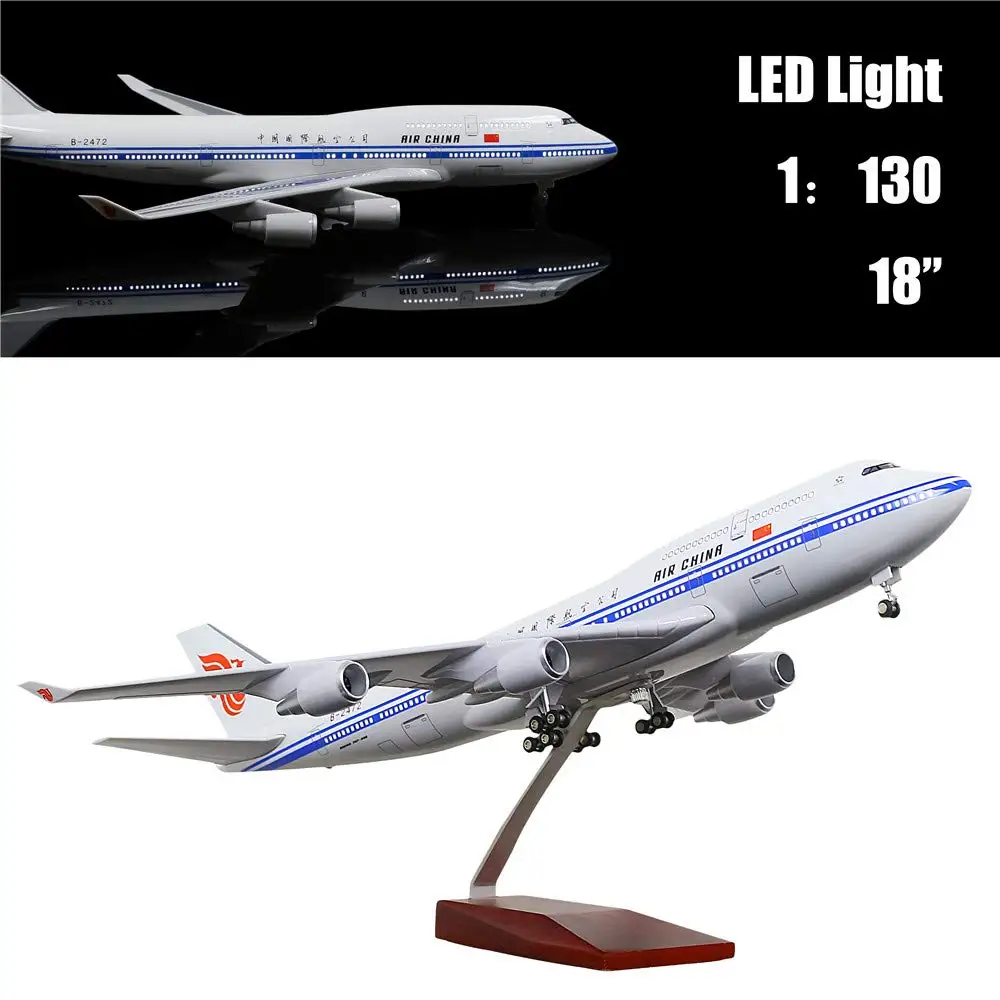 1:130 Scale Diecast Airplanes Air China Boeing 747 Plane Model With Wheel LED Light Resin Aircraft Model for Decoration