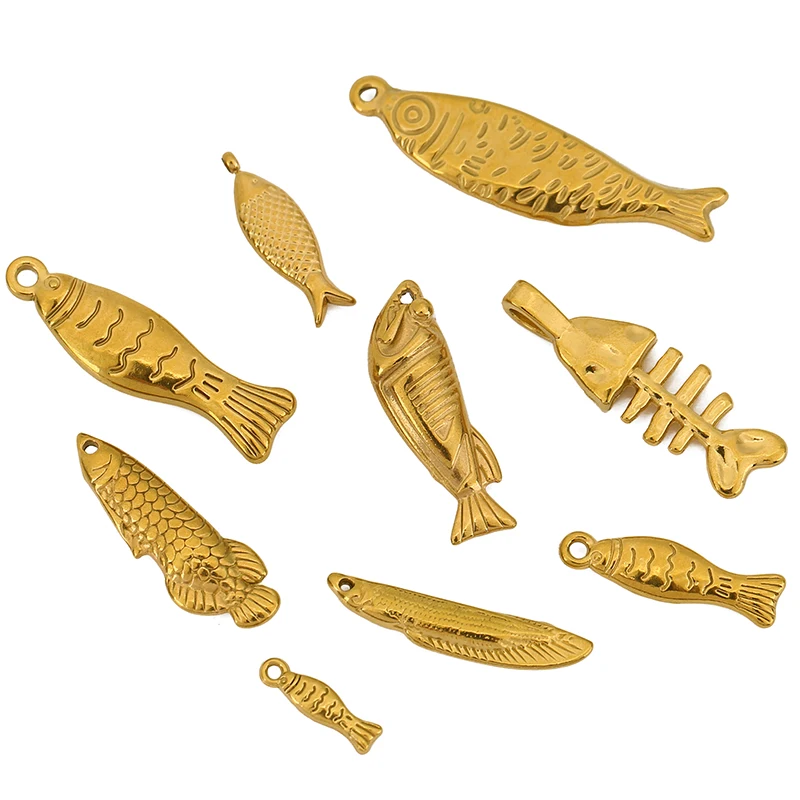 5pcs Stainless Steel Fishbone Stripe Fish Charms for DIY Bracelet Necklace Jewelry Making Tuna Fish Pendant Accessorie  Finding
