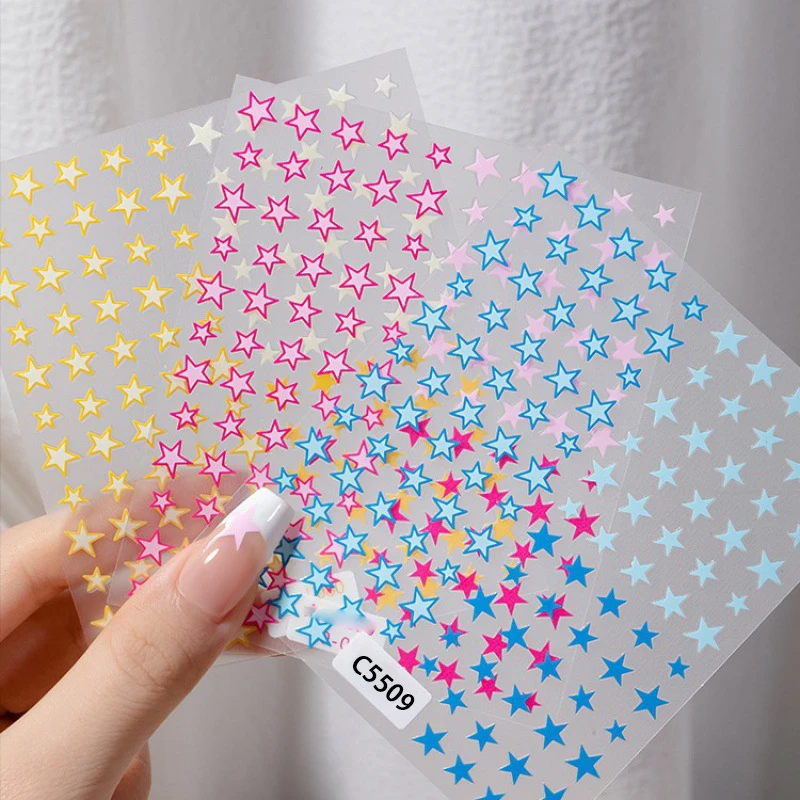 Dopamine Star Nail Art Stickers 1sheet Pink/Blue Star Moon Nail Decals 8*10cm Self-Adhesive Cute Colorful Star Nail Art Decals