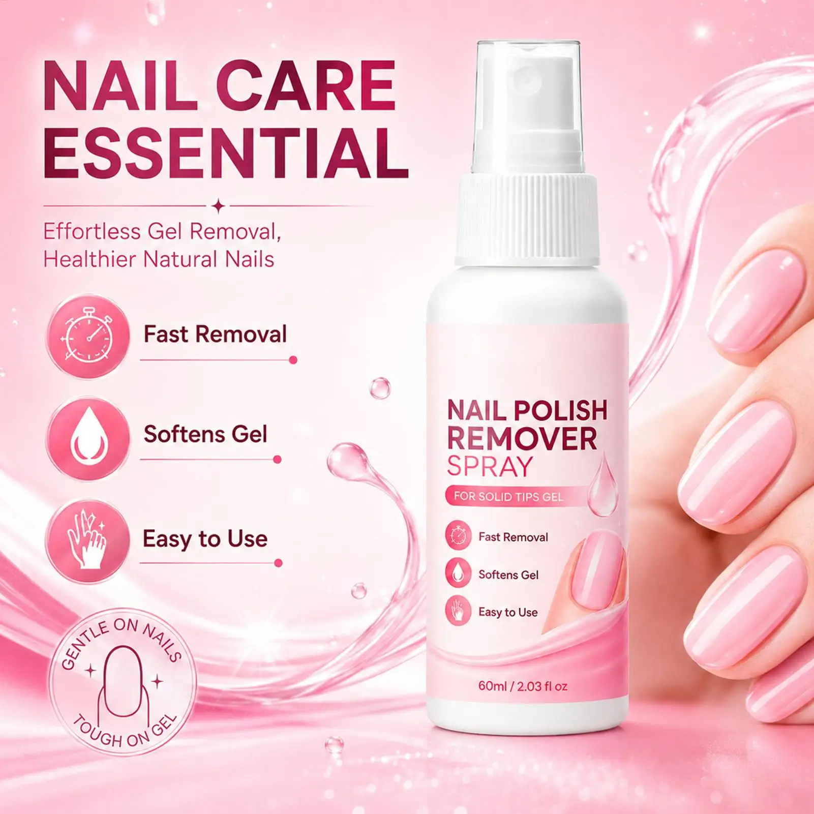 Gel Remover for Nails No Soaking Powerful Instant Removal Spray No Wrapping Hard Gel Nail Remover for Home Daily Travel Manicure