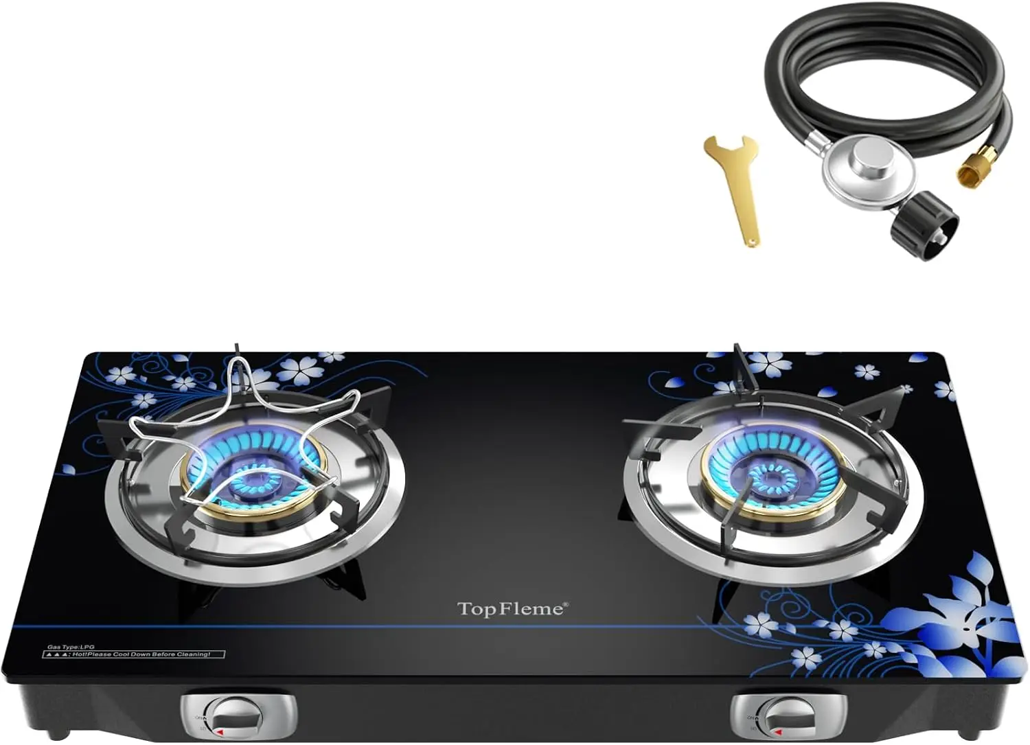Propane Gas Stove Top, 2 Burner 27,200 BTU High Efficiency Cooktop with Tempered Glass, Auto Ignition, CSA Hose, Portable Outdoor Stove for RV Camping and Emergency Cooking