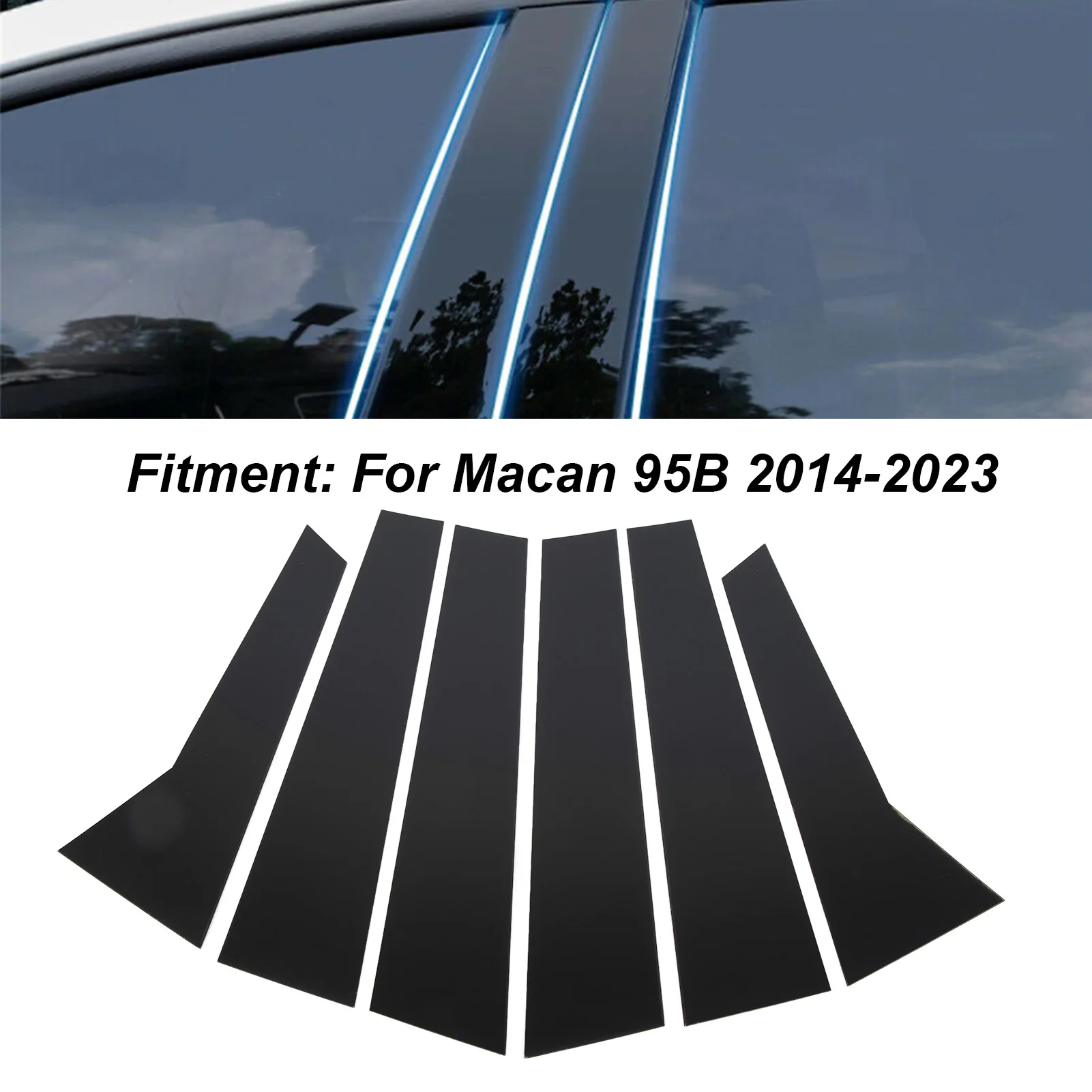 6 Stück B-Säulenpfostenverkleidung, glänzend schwarz, Außenfensteraufkleber für Macan 95B 2014 bis 2023, Außentür-Fensterverkleidung