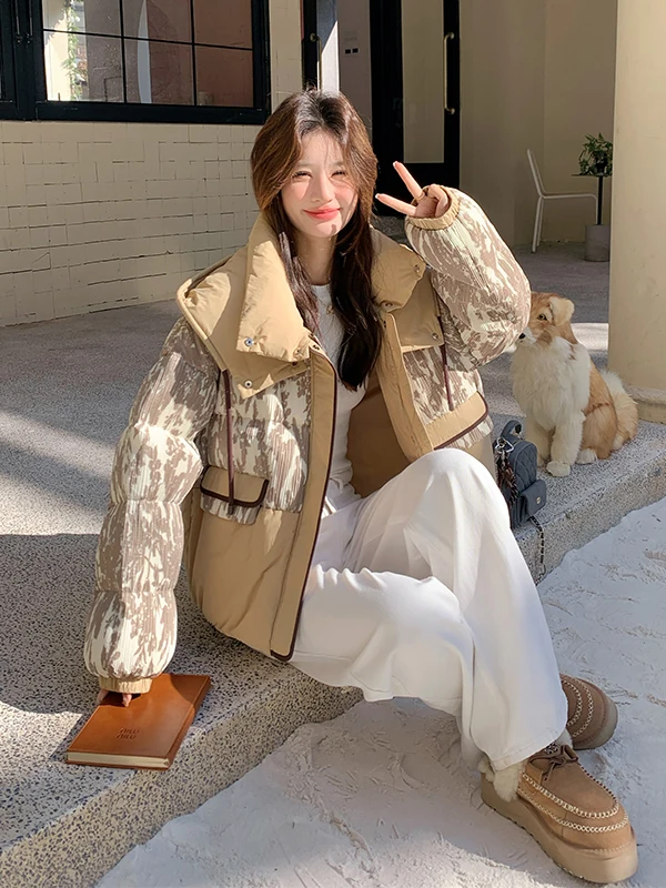 Color Blo Hooded ort down Jaet Women's Faionable Warm Thi Outerwear Winter Casual Loose Fit Zipper ket Design