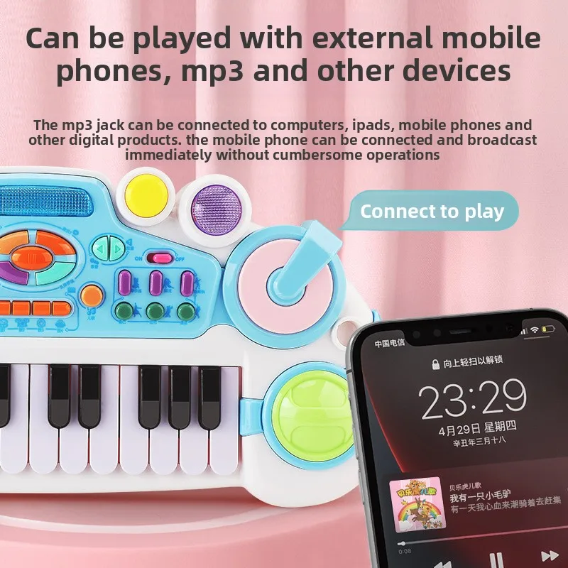 Tastiera per pianoforte per bambini a 24 tasti con microfono Strumento musicale elettronico Giocattolo di apprendimento interattivo Regalo educativo per ragazze e ragazzi