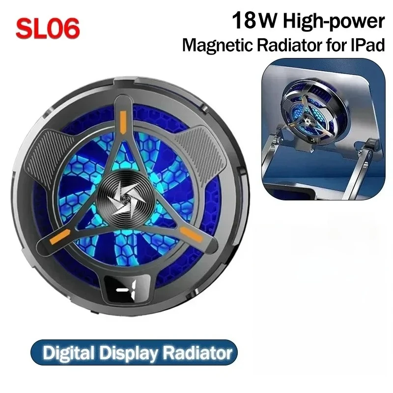 

SL06 18W Powerful Semiconductor Cooling Radiator 2 Gear Adjustment Magnetic Game Cooler w/ Temperature Digital Display for IPad