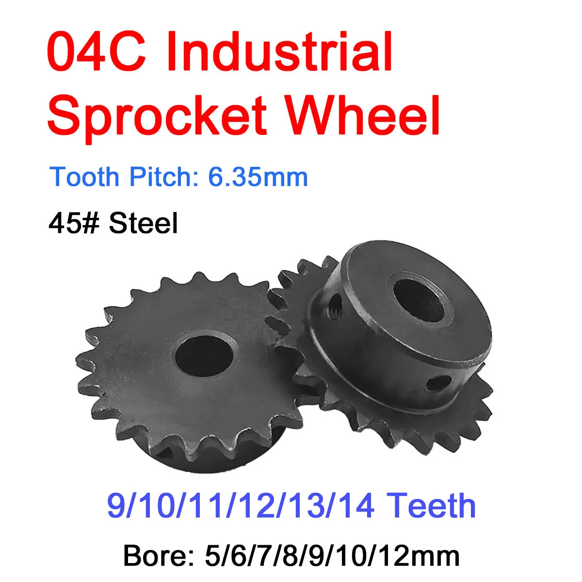 1Pc 04C Sprocket 9/10/11/12/13/14Teeth 25H Chain Gear With Step 45#Steel Bore 5/6/8/10/12mm Transmission Gear Tooth Pitch 6.35mm