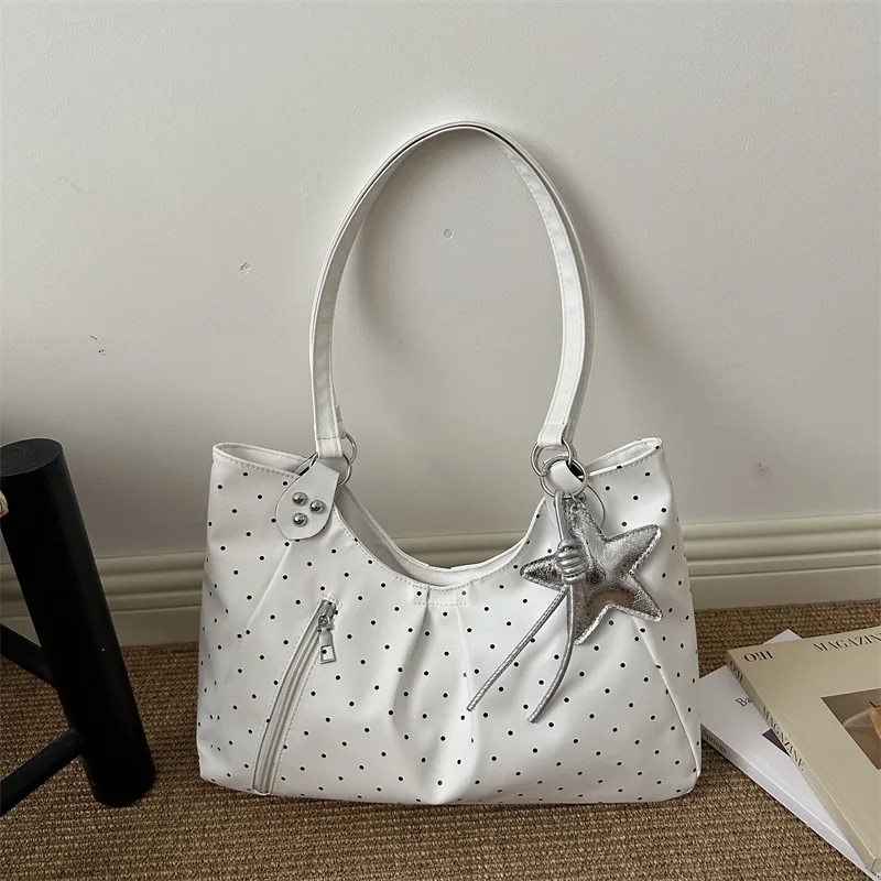 

Polka Dot Leather Tote Bag for Women Large Capacity Commuting Shoulder Bag New Versatile Handbag