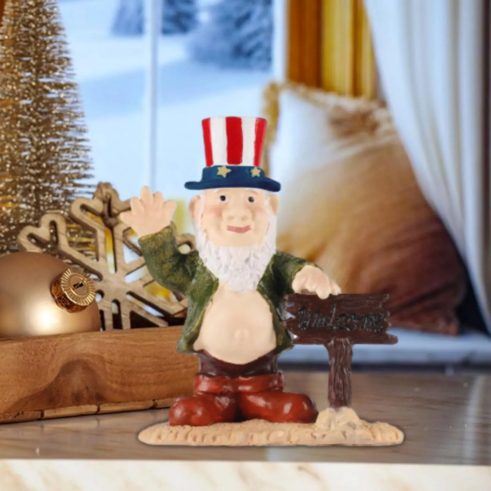 

Christmas Statue with 7 Hats Cute Garden Figurine for Table Holiday Bedroom