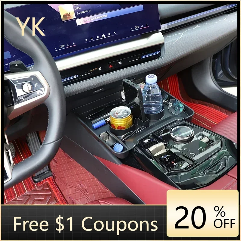 

Interior Car Accessories ABS Black Car Storage Box in Front of Central Gearbox Water Cup Holder For BMW 5 Series G60 2024-2026