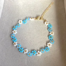 Blue beaded flower bracelet, for her gift,