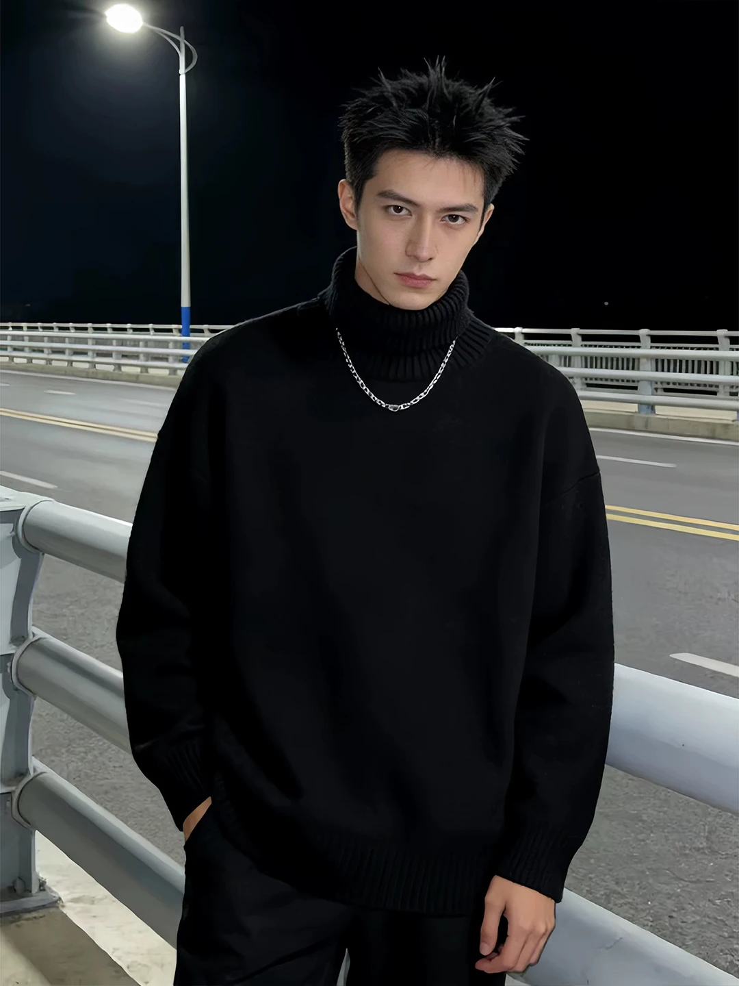 

Bla Fce-Lined High Ne Knitwear Men's Winter Soft Cozy Base Layer irt Casual Loose Fit Long Sve Thermal Top