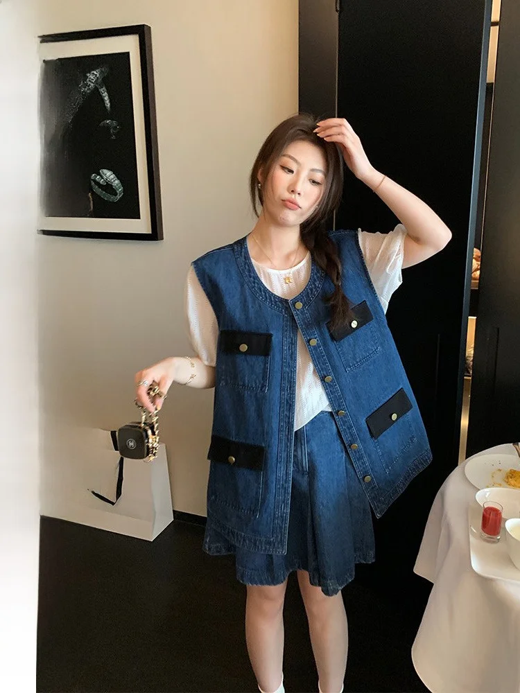 

Летний модный комплект из джинсовой жилетки и юбки больших размеров NAZ для молодых женщин.