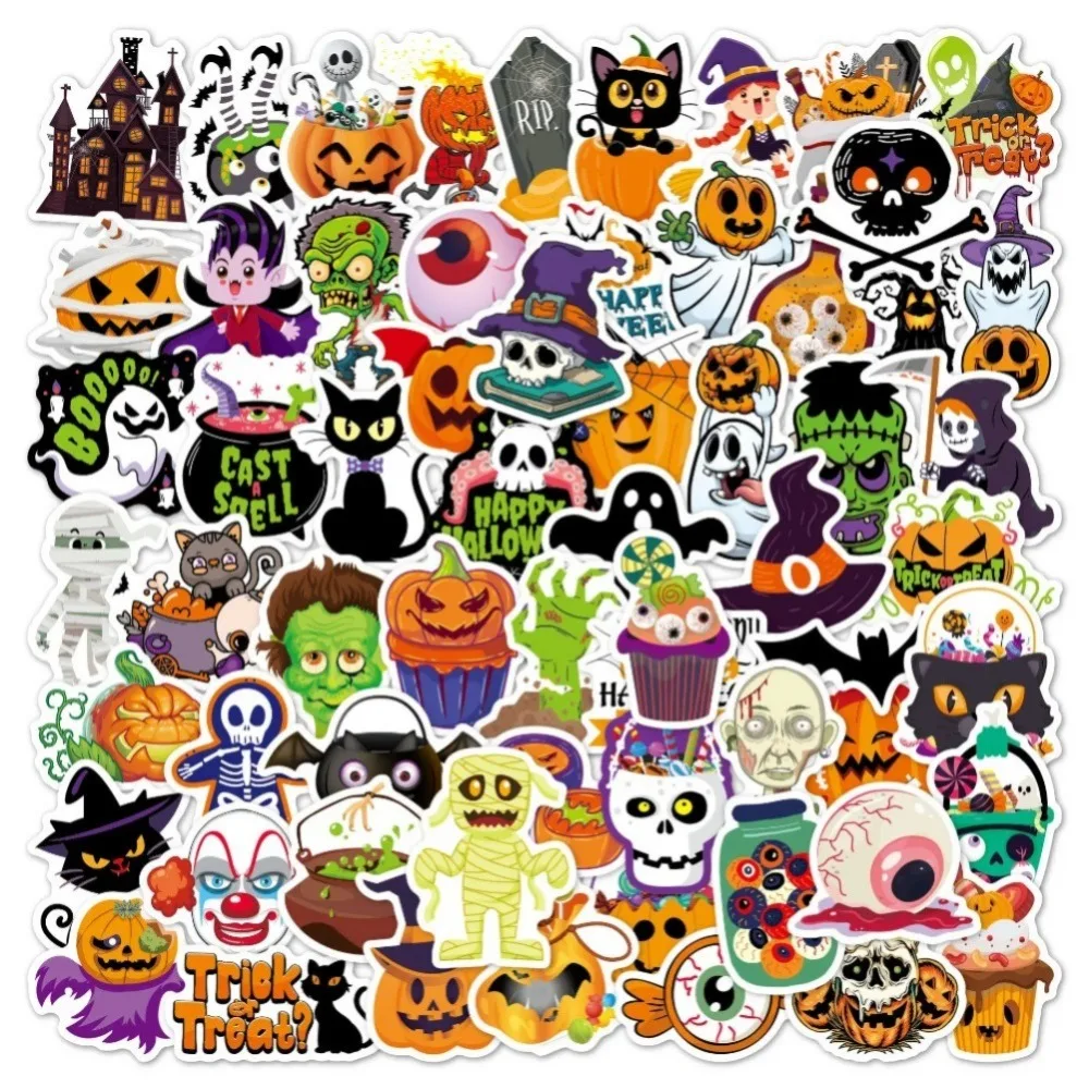 100PCS New Cartoon Halloween Pumpkin Decoration Graffiti Helmet Laptop Cup DIY PVC Children\'s Toy Reward Sticker