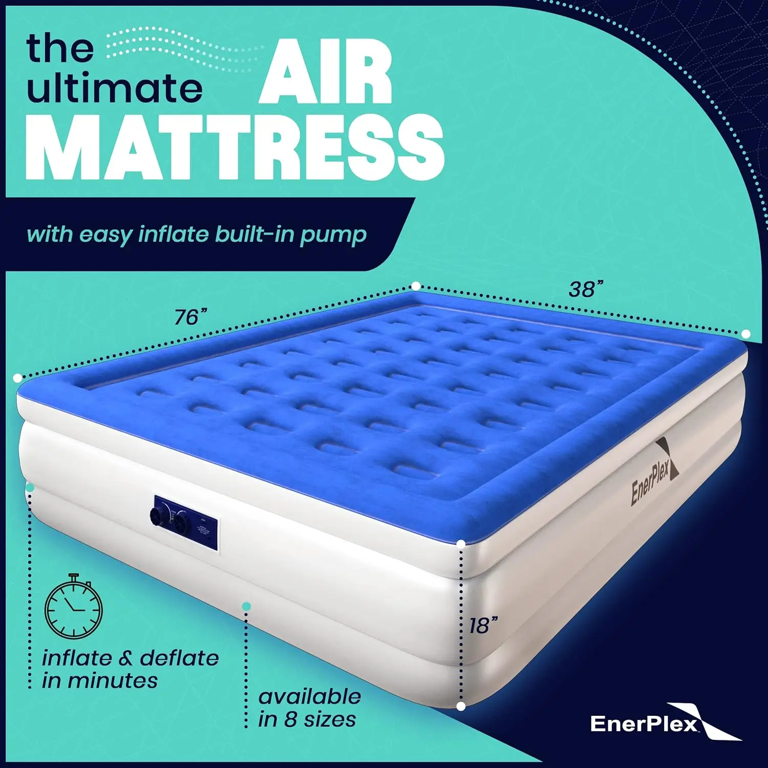 Air Mattress with Built-in Pump - Double Height Inflatable Mattress for Camping, Home & Portable Travel - Durable Blow Up Bed