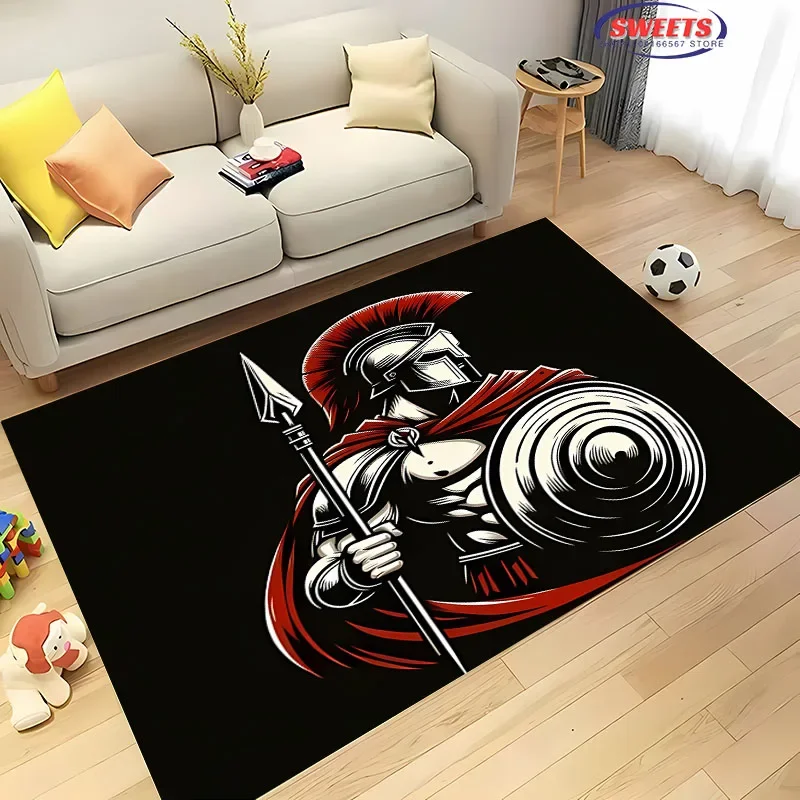 3D HD Printing Spartan Sparta Warrior Logo Carpet for Living Room Bedroom Mat Sofa Doormat Floor Rug Anti-slip Decor Durable Mat