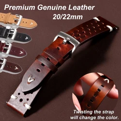 Premium Genuine Leather Strap 20mm 22mm Quick Release Oil Wax Discoloration Cowhide Leather Watchband Business Men Women Straps