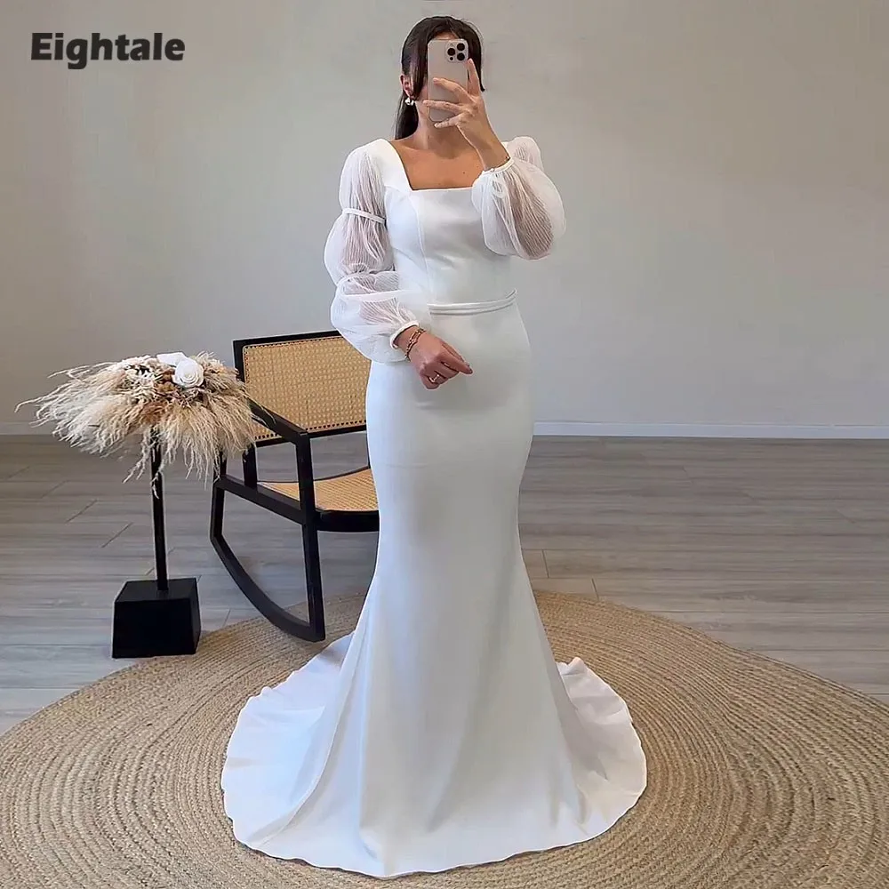 

Eightale Boho Wedding Dresses Strapless Customized Mermaid Bridal Gowns Long Sleeves Satin vestidos de novia