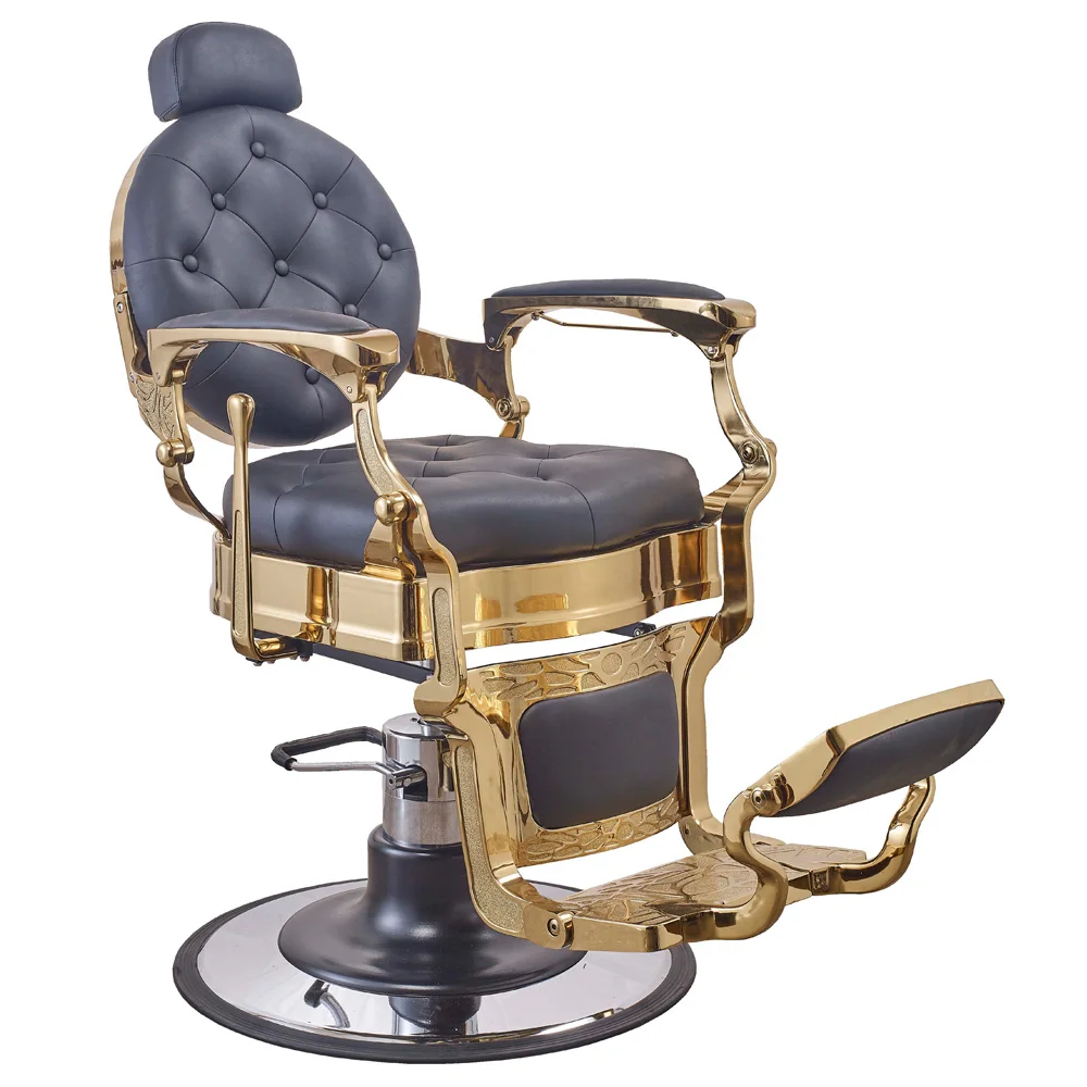 

Yapin Wholesale Price Luxury Aluminum Frame Vintage Gold Hair Salon Furniture Barber Chair for Men