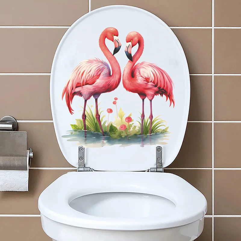 Cartoon Pink Flamingo Toilet Lid Decal Waterproof WC Door Sticker Removable Self-Adhesive Decor Household Stickers M908