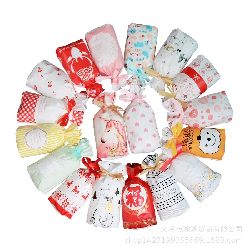 Custom Direct Supply Ribbon Drawstring Bags Holiday Packaging Bags Baking Pastry Cookie Bags Plastic Gif