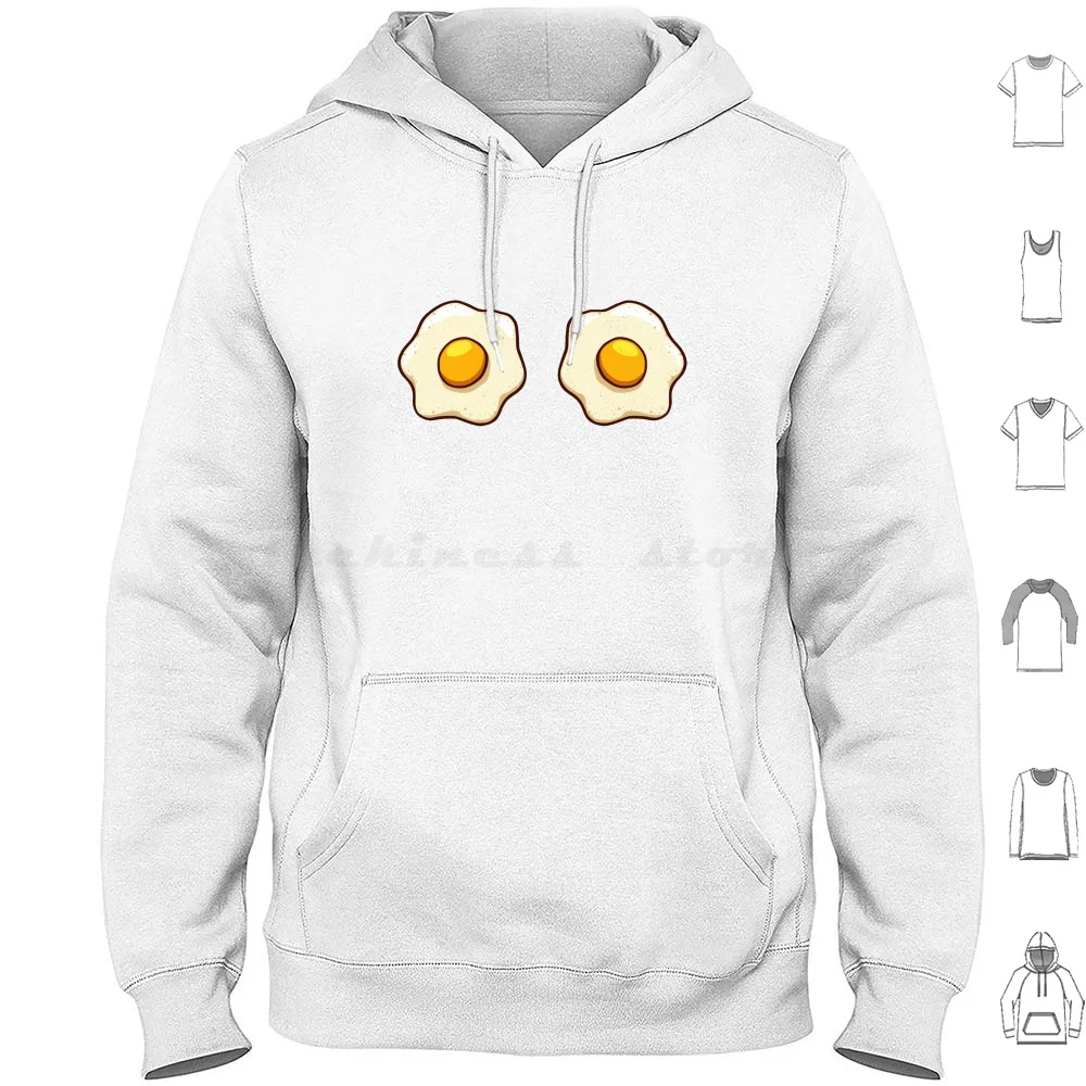 Fried Eggs Hoodies Long Sleeve Egg Fried Egg Eggshell Egg Yolk Fried Egg Boobs Egg Boobs Double Fried Egg Breasts Boobs