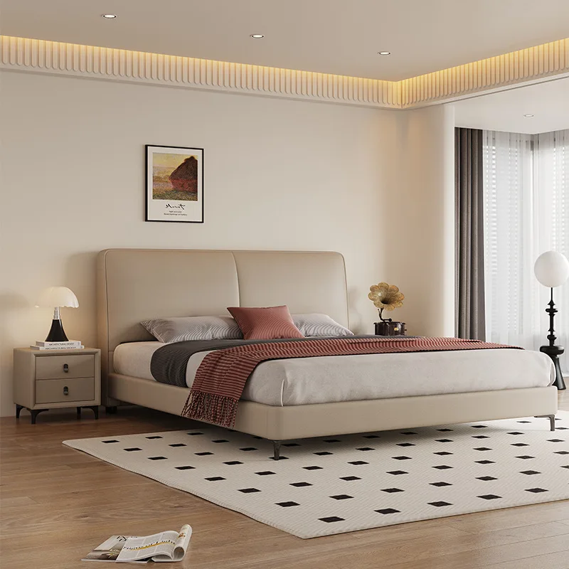 #Minimalist Soft Upholstered Double Bed for Master Bedrooms Ideal  Wedding Bed Features Pneumatic Lift Storage High Box Design