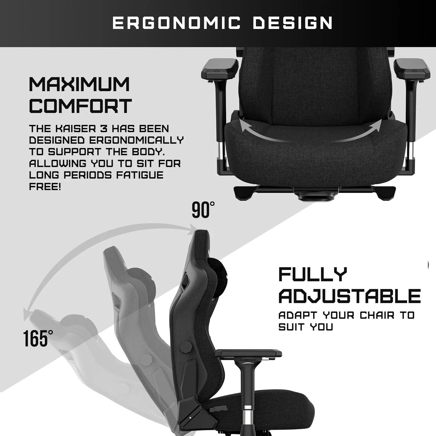 Anda-Grande chaise de jeu ergonomique en cuir noir pour adultes, siège Kaiser 3 Pro, chaises de jeu avec accoudoir 5D