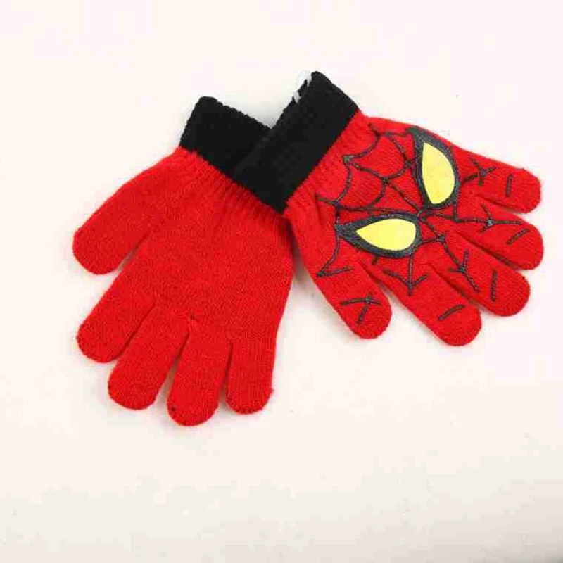 MINISO Spider-Man winter children\'s knitted gloves little spider five fingers middle child wool cartoon printed rubber gloves