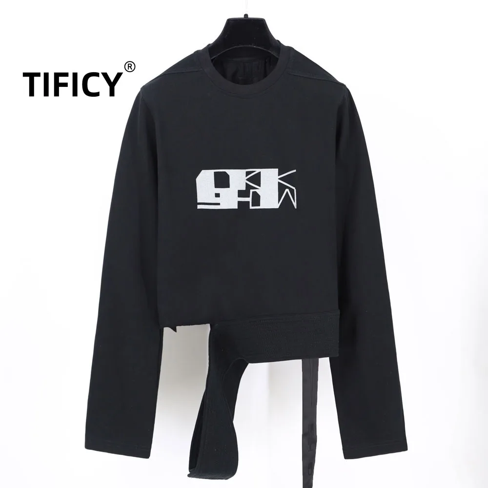 

High Street Tees Tshirts Tops Women's Ro Dark Style Printed Heavyweight Pullover Irregular Tattered Torn Long Sleeved T-shirt