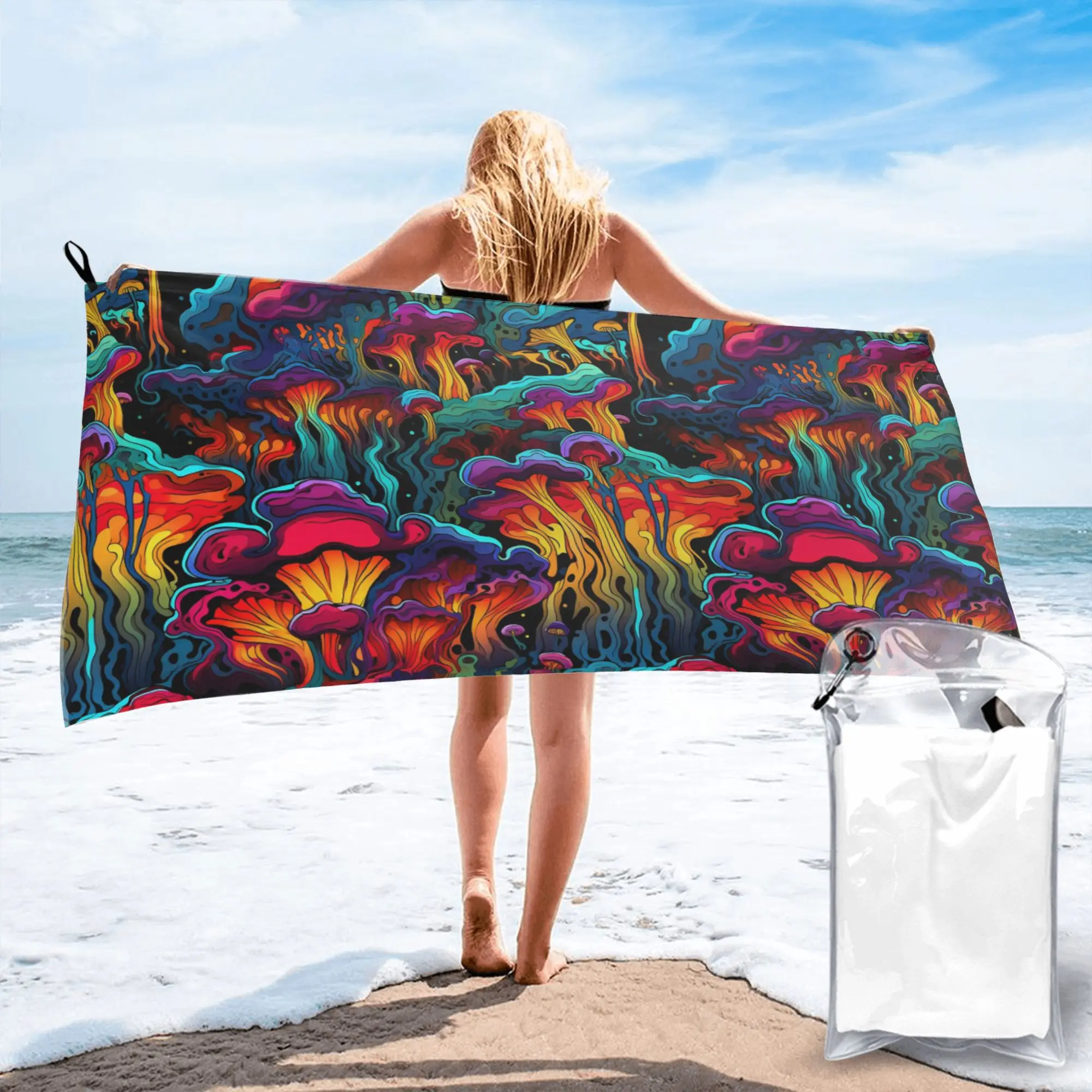 Acid Trippy Weird Psychedelic Wavy Mushroom Beach Towel Soft Microfiber Quick Dry Absorbent Quick Towels For Swimming