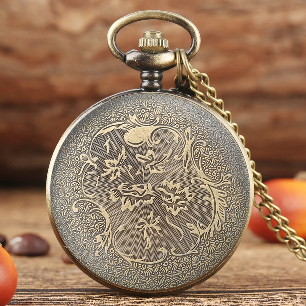 Vintage Half Hunter Butterfly Flowers Design Necklace Watch Quartz Movement Charm Pendant Clock Men Women Arabic Numerals Dial