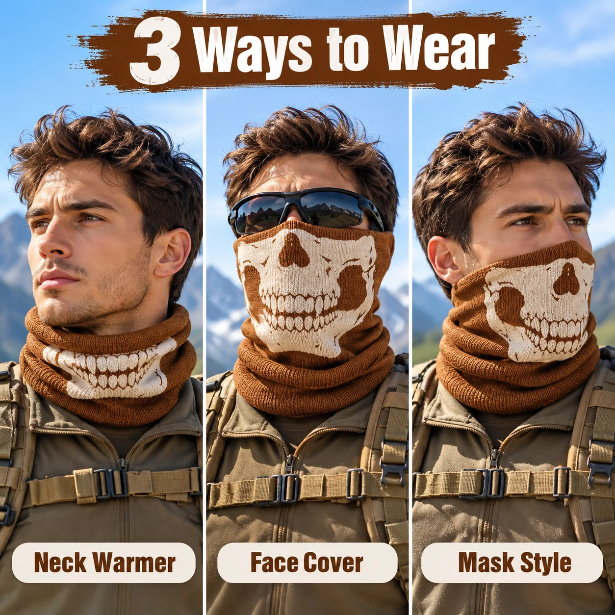 Wool Neck Gaiter, Tactical Face Mask, Warm Winter Scarf, Windproof Outdoor Mask for Hiking Cycling Camping Men & Women Sports