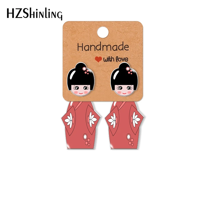 2021 New Kokeshi dolls Acrylic Stud Earring Lovely Epoxys Resin Jewelry Handmade Items Gifts Girl